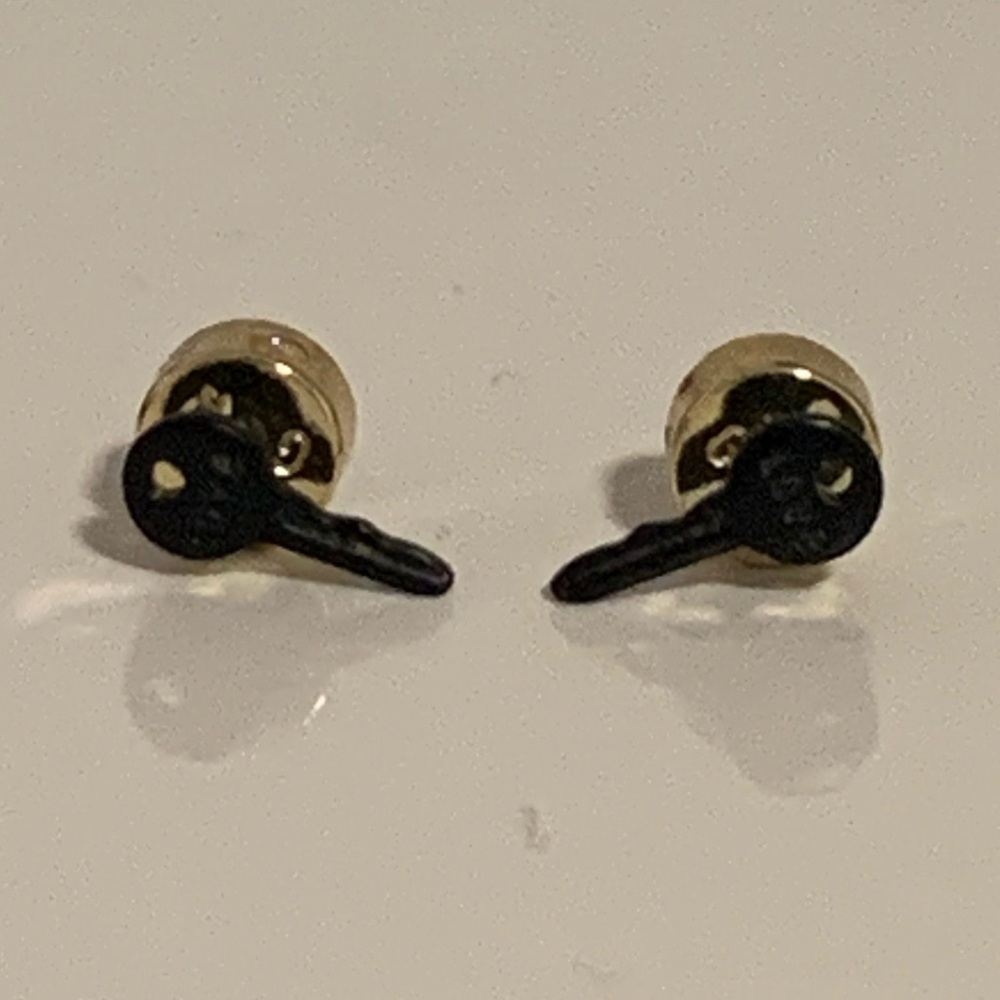 The Giving Keys Matte Black “Love” Mini Key Post Earrings. - Picture 3 of 10